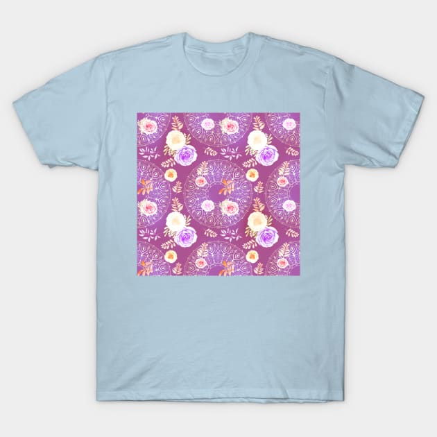 Spring Mandalas and Roses Lavender T-Shirt by sandpaperdaisy
